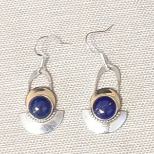 Elegant Silver and Gold Earrings with Blue Accents